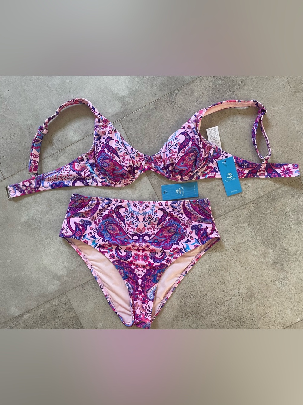 Cupshe Pink & Purple Paisley Underwire Bikini Set